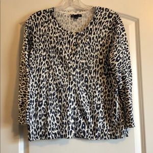 Blue/White leopard print cardigan. Large